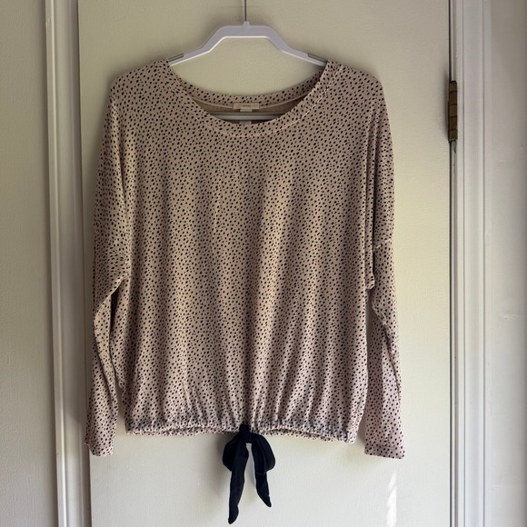 Eberjey Tops - Eberjey Womens XS Tan Black Speckled Modal Long Sleeve Tie Hem Top Loungewear